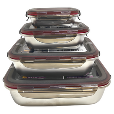 304不鏽鋼長方形趣味保鮮盒 密封設計 四面環扣, 4件, 1組