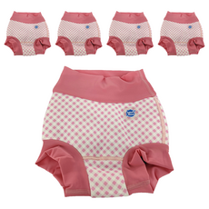 Splash About 3D加強版 游泳尿布褲 粉色格紋 最大程度防漏 UPF 50+防曬, XL號, 5件