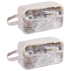 大容量透明雙層文具筆袋 雙開款, 米白色, 2個