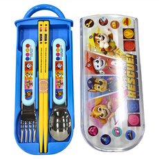 Skater 銀離子兒童餐具三件組, 湯匙 + 叉子 + 筷子 + 收納盒, 汪汪隊 藍色, 1組