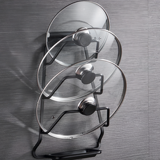 鍋蓋架, 免打孔兩用, 高度38公分x24公分, 承重15kg, 啞光黑/啞光銀, 黑色, 1個