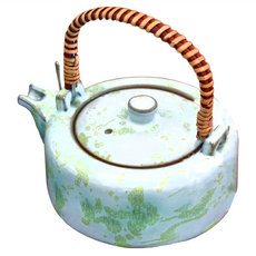 土物綠釉土瓶 - 日本製 含蓋寬13.5cm 含嘴高12.5cm 滿水容量350mL, 350ml, 1個