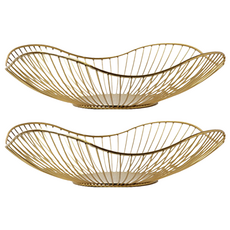 好物良品 花邊形矮款 客廳裝飾藝術金屬鏤空收納置物零食水果網籃, 28 x 9.5 x 7.5cm, 古銅金, 2個