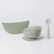 miniware 鉑金五感碗啟蒙禮盒, 五感矽膠碗 + 矽膠學習湯匙 + 矽膠圍兜, 挪威森林, 1盒