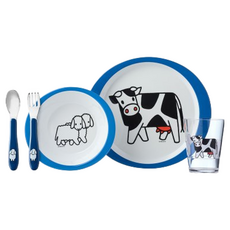 MEPAL 兒童餐具 荷蘭設計童趣插圖 美耐皿兒童餐具 6m+ BPA-free - 附盤碗杯叉匙, 農場好朋友, 餐盤*2+杯子+湯匙+叉子, 1組