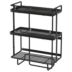 費歐家 馬桶置物架 三層 附免釘貼與掛鉤 浴室收納好幫手 (34 x 15.5 x 54cm), 黑色, 1個