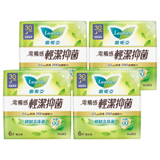 Laurier 蕾妮亞 台灣公司貨 零觸感特薄輕潔抑菌衛生棉, 特長夜用型 30cm, 6片, 4包