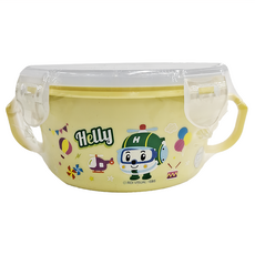 ROBOCAR POLI 波力 不鏽鋼雙耳隔熱碗 KS-8603HY 15.5 x 13.5 x 7cm 400ml, 赫利 黃色, 1個