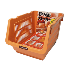 inomata 可疊式蔬果收納籃 底部滑桿設計, 23.9 x 34.6 x 20cm, 橘色, 1個