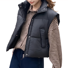 SHILANDU 立領短版保暖羽絨背心, 6601款, L, 黑