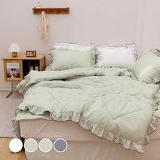 CHOUETTROOM 荷葉邊超細纖維床包組 ..., 雙人棉被 180*215cm+薄床墊 150*200cm+枕套 50*70cm, 綠色, 1組, 雙人棉被(180*215cm)+薄床墊(150*200cm)+枕套(50*70cm)