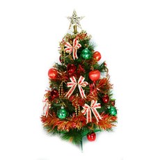 摩達客 特級綠色松針葉聖誕樹組，2尺/60cm，含43件裝飾配件，含50燈彩色LED燈串, 綠色 + 紅色