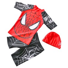 愛北鼻 男童蜘蛛人泳衣 上衣 + 泳褲 + 泳帽