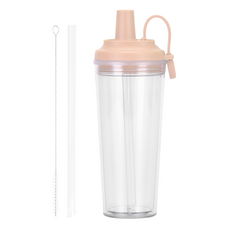 磁吸提手 Tritan 珍奶隨行杯 附吸管, 杏色, 710ml, 1個