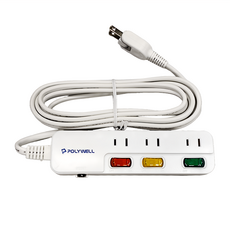 POLYWELL 寶利威爾 3切3座延長線 2孔 PW15-T05-A068 12尺, 3.6m, 1條