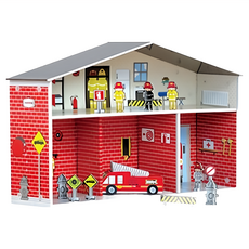 KROOOM 迪倫 Set 耐用硬紙板玩具 消防隊員 消防車 安全無毒 60%再生紙 100%可回收, 1組, 消防局 紅色