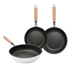 hokua 北陸 極大金IH輕量級不沾鍋3件組 日本製, 1套, 平底鍋 28cm + 深型平底鍋 24cm + 平底鍋 20cm, 銀色