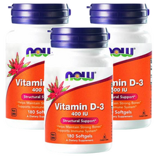Now 維他命D-3 400 IU軟膠囊, 180顆, 3罐