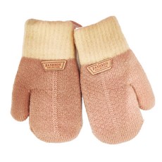 兒童掛脖加絨加厚手套 4 ~ 8歲 淺粉色