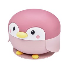 KOM 海洋歷險趣 不鏽鋼兒童矽膠學習碗, 碗 + 蓋, 粉企鵝, 1個