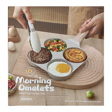 ROYALLIN 蘿林嚴選 煎蛋鍋雙孔升級款 四孔款, 不黏易清潔 麥飯石材質 木手柄, 25cm, 1個