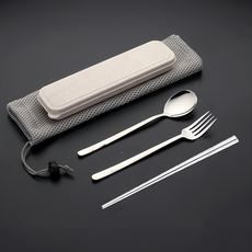 高質感不鏽鋼餐具組, 1組, 顏色隨機, 方形筷子 + 湯匙 + 叉子 + 防晃卡扣 + 盒子 + 網袋