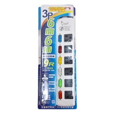 spirit 電精靈 3P 6開6插電腦延長線 270CM 15A 125V 1650W, 接地線綠色, 1個