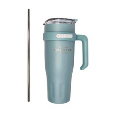 Sitarayuri 大容量保溫杯 海洋藍 304不鏽鋼 帶提把 帶吸管, 1.1L, 1個