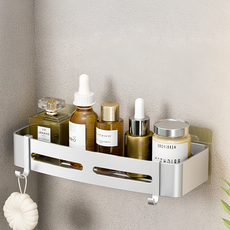 浴室置物架 四方籃 無痕貼片款, 消光銀, 1個