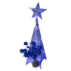 桌上型精緻聖誕裝飾四角樹塔 LED20燈銅線燈串 38cm 藍銀色系 本島免運費, 1個