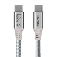 MEGA KING 100W Type-C to Type-C 高速充電編織線 白色 高速傳輸 適用於手機、平板電腦, 1條