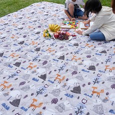 Wild Peak 野峰 大野餐墊 露營美學防水地墊 可機洗 厚夾棉 雙面防水 超潑水格工, 浩呆熊, 200 x 140cm