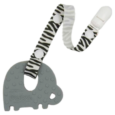 PUKU 藍色企鵝 Baby GaGa小象固齒器 防掉扣帶, 附保存盒, 灰色, 1組