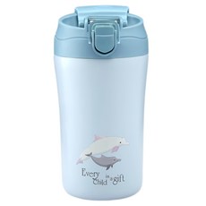 BLACK HAMMER 義大利珍愛寶貝陶瓷真空不鏽鋼雙飲杯, 540ml, 彈跳開蓋設計, 內附矽膠吸管, 直飲設計, 內膽陶瓷層, 易於清潔, 白海豚, 1個