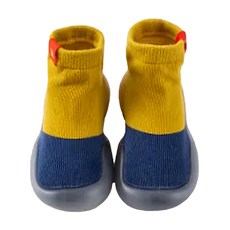 兒童款寬頭防滑透氣膠底學步鞋, 高筒, 20~21(約12.5cm), 黃藍拚色