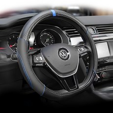 POWER 閃耀碳纖牛皮D型方向盤套 PW-46, 藍黑色