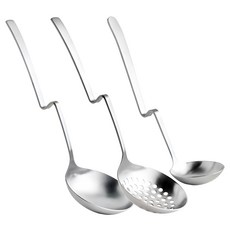 Just Home可掛式不鏽鋼湯勺漏勺三件組，廚房烹飪必備，湯勺25cm+漏勺25cm+小湯勺23cm, 1入