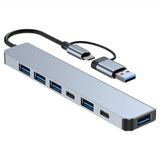 Mass 生活好物 Type-C-USB 八合一多功能轉接器 蘋果筆電轉接頭, USB3.0讀取/閃電傳輸, 帶SD和TF雙卡槽, 灰色, 1個