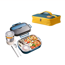 Mega 莫蘭迪新色 304不鏽鋼五格便當盒 小5格 耐熱溫度 -20~100度 尺寸 25x19x6.5 公分, 藍色, 1組