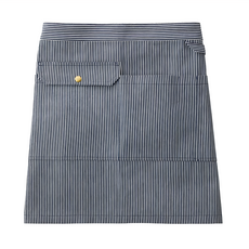 BRUNO 半身帶釦口袋圍裙 4個置物口袋 抹布側掛 鍋匙掛環, 深藍條紋, 1件