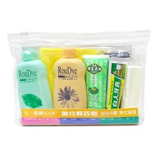 柔蝶 旅行輕巧包 8寶, 包含洗面乳、洗髮精、沐浴乳、牙膏、牙刷、毛巾、梳子、刮鬍刀, 1組