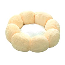 毛小孩星球 舒柔花朵寵物睡墊 棉絨圓窩 保暖窩 狗窩 貓窩 大號, 米白色 + 白色, 1個