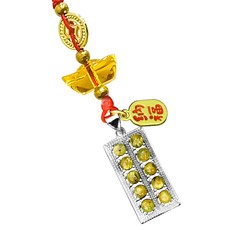 鈦晶算盤吊飾 算盤(約2.1cm x 1.1cm) 鈦晶珠(直徑約0.3cm) 全長約15cm, 金色, 1個