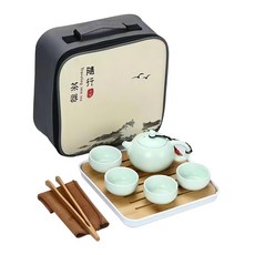 白定 旅行茶具套裝, 茶壺 + 茶杯 4個 + 茶盤 + 茶巾 + 旅行包 + 茶夾, 混合色, 1組