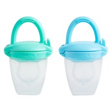 Munchkin滿趣健 矽膠新鮮食物咬咬訓練器 附蓋 2件組 - 適用於4個月以上寶寶，可放入新鮮水果和泥狀食物, MNF38183, 1組