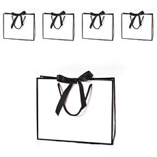 Hugoing 蝴蝶結禮物購物袋, 白色 黑色, 5個