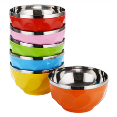 不鏽鋼雙層隔熱百合碗 6入套裝 PP材質 顏色鮮豔, 顏色隨機, 1組