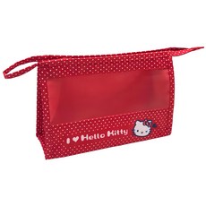 Hello Kitty 多功能小物收納網袋, 尼龍布材質, 紅色波點, 紅色, 1個
