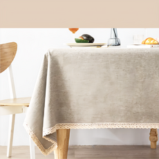 Hoom禾馨生活 純色防水桌布 日系棉麻好質感 防潑水塗層 花邊鎖邊更牢固, 140 x 90cm, 可可灰棕, 1個