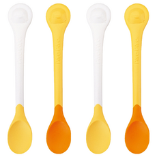 PiYOPiYO 黃色小鴨 雙色安全湯匙組，長柄設計 柔軟TPR塑膠材質, 黃色+白色, 2組
